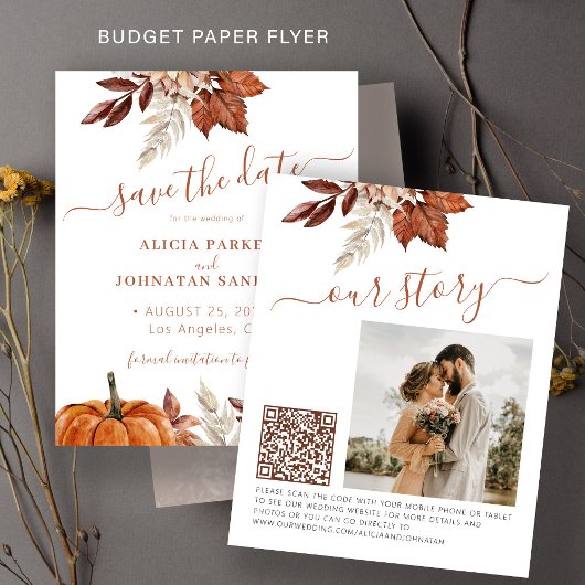 Budget herfst trouwfoto QR save the date Flyer