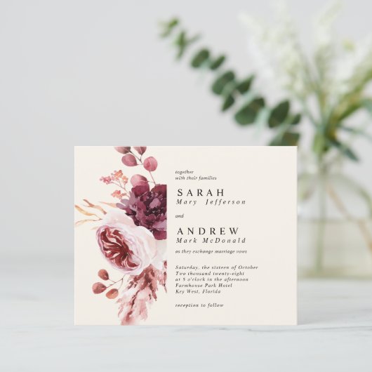 Budget Herfst Waterverf Bloem Bruiloft Uitnodiging (Staand voorkant)