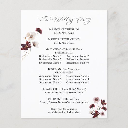 Budget Herfst Wildbloemen Floral Wedding Ceremony Flyer (Achterkant)