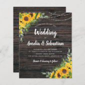 BUDGET Herfst Wood Sunflower Weduwuitnodiging (Voorkant / Achterkant)