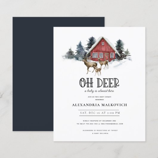 Budget Herten Theme Woodland Baby shower Invitatio (Voorkant / Achterkant)