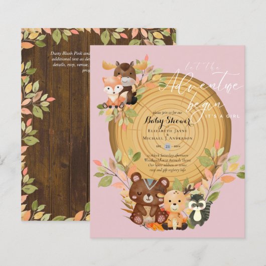 BUDGET HET Baby shower "Girl WOODLAND DIER" (Voorkant / Achterkant)