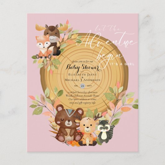 BUDGET HET Baby shower "Girl WOODLAND DIER" (Voorkant)