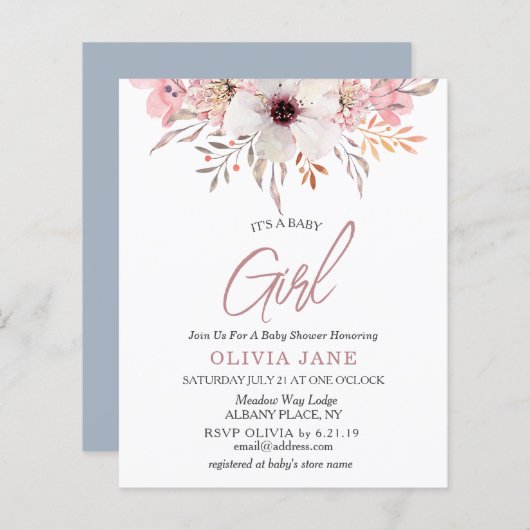 Budget Het is een Baby shower-uitnodiging voor bab (Voorkant / Achterkant)