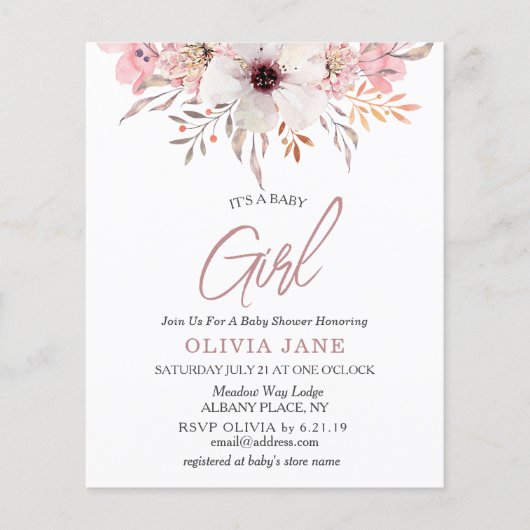 Budget Het is een Baby shower-uitnodiging voor bab (Voorkant)