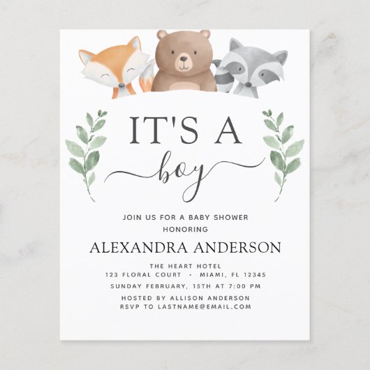 Budget Het is een Baby shower Woodland Greenery Flyer (Voorkant)