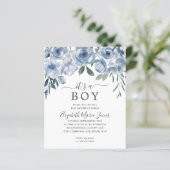 Budget Het is een Boy Dusty Blue Floral Baby showe (Staand voorkant)