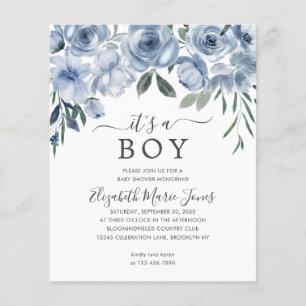 Budget Het is een Boy Dusty Blue Floral Baby showe