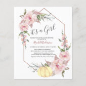 Budget Het is een Girl Pumpkin Baby shower Uitnodi (Voorkant)