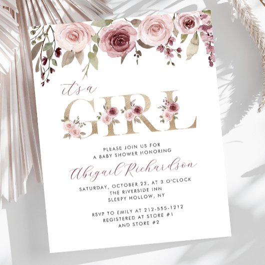 Budget Het is een meisje Bourgondië Blush Baby sho