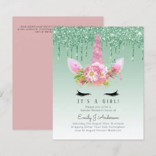 BUDGET Het is een meisje glittery Unicorn Baby sho (Voorkant / Achterkant)