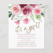 Budget Het is een meisje Pink Bourgondië Floral Ba (Voorkant)