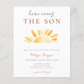 Budget Hier komt de Son Baby shower Invitation (Voorkant)
