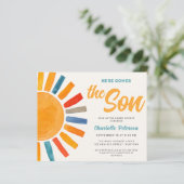 Budget Hier komt de Son Baby shower Invitation (Staand voorkant)