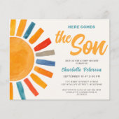 Budget Hier komt de Son Baby shower Invitation (Voorkant)