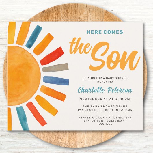 Budget Hier komt de Son Baby shower Invitation