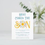 Budget hier komt de Son Baby shower uitnodiging (Staand voorkant)