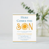 Budget hier komt de Son Baby shower uitnodiging (Staand voorkant)