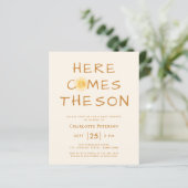 Budget hier komt de Son Baby shower uitnodiging (Staand voorkant)