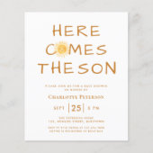 Budget hier komt de Son Baby shower uitnodiging (Voorkant)