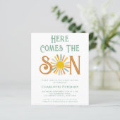 Budget hier komt de Son Baby shower uitnodiging (Staand voorkant)