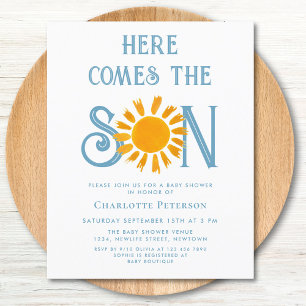 Budget hier komt de Son Baby shower uitnodiging