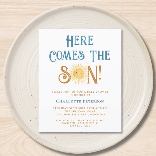 Budget hier komt de Son Baby shower uitnodiging