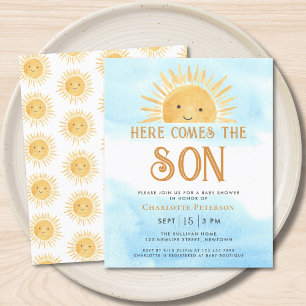 Budget hier komt de Son Baby shower uitnodiging