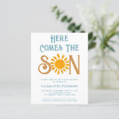 Budget hier komt de Son Baby shower uitnodiging (Staand voorkant)