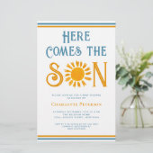 Budget hier komt de Son Baby shower uitnodiging (Staand voorkant)