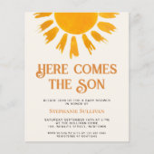 Budget Hier komt de Son Boys Baby shower uitnodige (Voorkant)