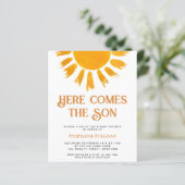 Budget Hier komt de Son Boys Baby shower uitnodige (Staand voorkant)