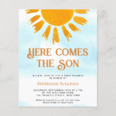 Budget Hier komt de Son Boys Baby shower uitnodige (Voorkant)