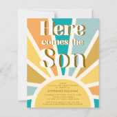 Budget Hier Komt De Son Retro Baby shower Uitnodig (Voorkant)