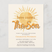 Budget Hier komt de Son Sun Baby shower Invite (Voorkant)