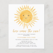 Budget Hier komt de Sun Baby shower Invitation (Voorkant)