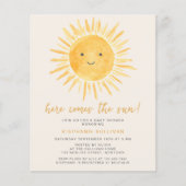 Budget Hier komt de Sun Baby shower Invitation (Voorkant)