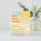 Budget Hier komt de Sun Baby shower Invitation (Staand voorkant)