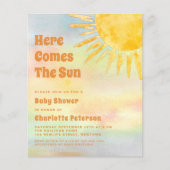 Budget Hier komt de Sun Baby shower Invitation (Voorkant)