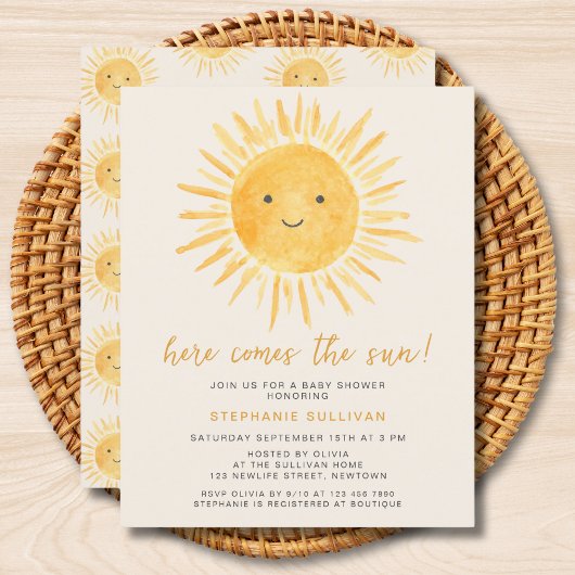 Budget Hier komt de Sun Baby shower Invitation