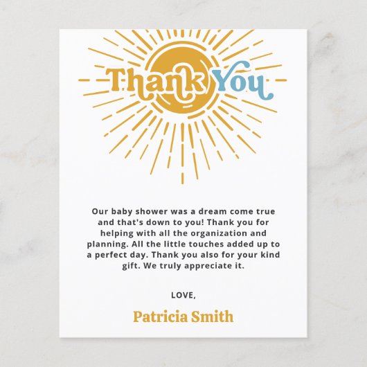 Budget Hier komt de zoon baby shower Dank U (Voorkant)