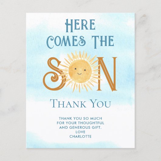 Budget hier komt de zoon Baby shower dank u (Voorkant)