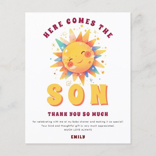 Budget hier komt de zoon Baby shower dank u (Voorkant)