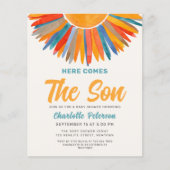 Budget Hier Komt De Zoon Baby shower Uitnodigen (Voorkant)
