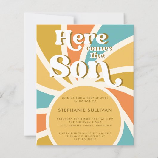 Budget Hier komt de zoon Baby shower uitnodiging (Voorkant)