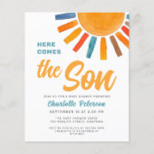 Budget Hier Komt de Zoon Baby Shower Uitnodiging (Voorkant)