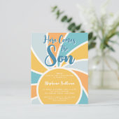 Budget Hier komt de zoon Baby shower uitnodiging (Staand voorkant)