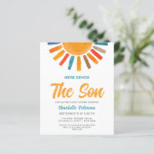 Budget Hier Komt de Zoon Baby Shower Uitnodiging (Staand voorkant)