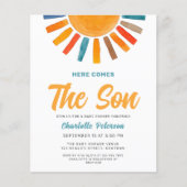 Budget Hier Komt de Zoon Baby Shower Uitnodiging (Voorkant)