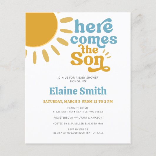 Budget Hier komt de zoon jongens baby shower Uitno (Voorkant)